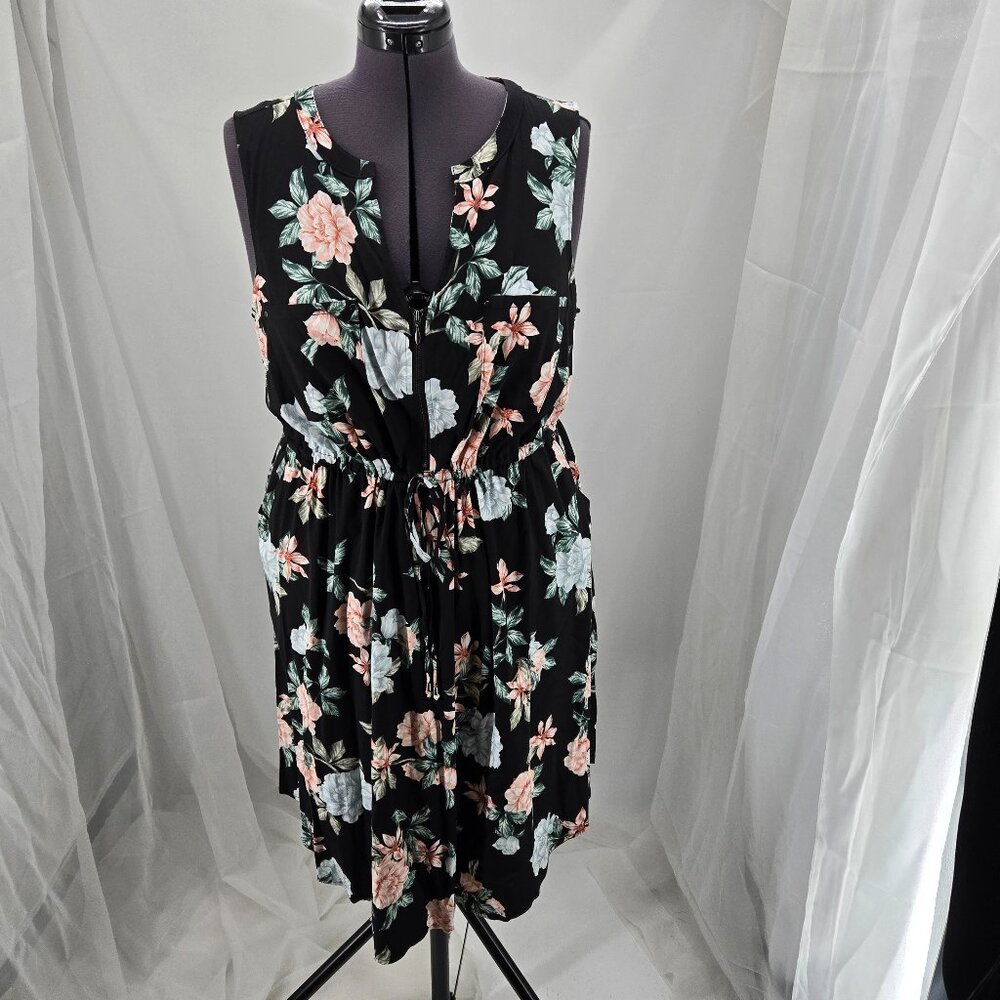 718-24 NEW Torrid Black Floral challis zip Shirt dress Size 1X 14/16 NWT